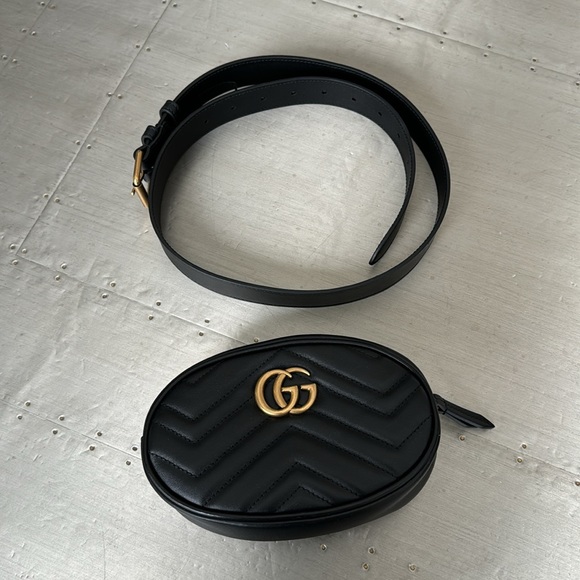 Gucci Marmont chevron black leather belt bag size 85/34 - Picture 2 of 11